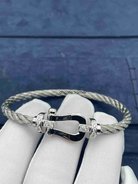 

designer bracelet luxury high end jewelry ferred semi diamond horseshoe buckle bracelet 18k men's precision steel rope bracelet, Golden;silver