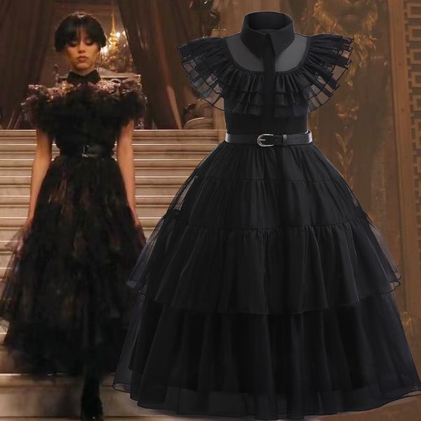 

girl's dresses movies wednesday addams cosplay girls dress summer fashion halloween party princess dress birthday gift 4-12 years kids, Red;yellow