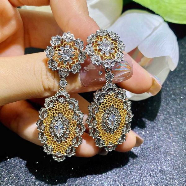 

Designer Buccellati Earrings Luxury Top New Italian Brushed Crafts Palace Style Heavy Industry Lace Flower Two Color Electroplated Earrings Accessories Jewelry A