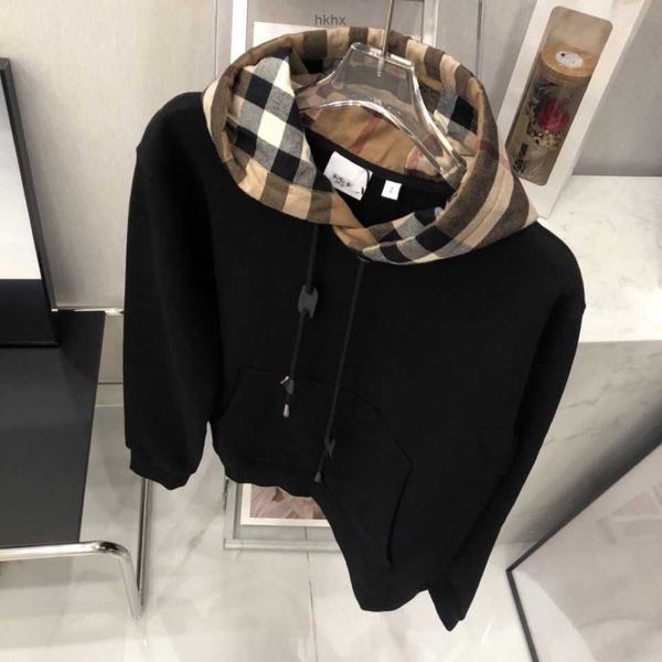 

bby hoody designer hoodie tide brand burb hooded sweater classic plaid stitching loose os pullover men women hoodies fashion cotton jacket, Black