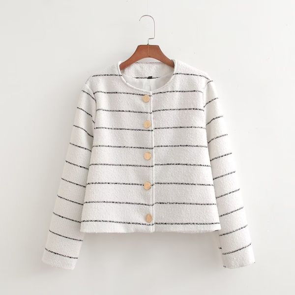 

women's suits blazer jacket elegant office lady bussiness golden buttons pockets simple black stripes comfortable soft sl 230828, White;black