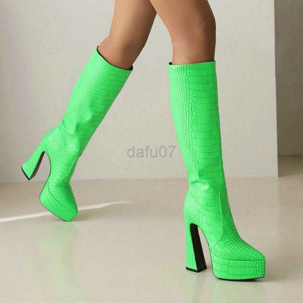 

boots plus size 45 women knee high boots platform square high heel ladies calf boots pu leather pointed toe ay dress women's shoes l082, Black