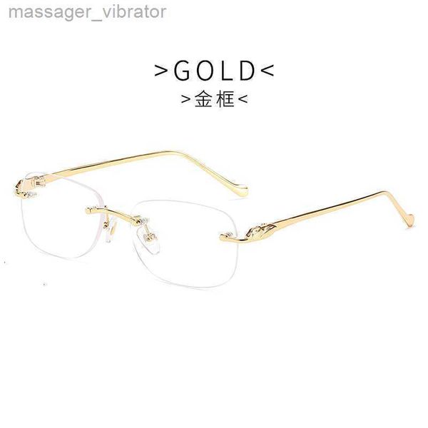 

family Leopard head frameless card small square Sunglasses men's Metal Sunglasses Women's optical myopia flat glasses 45JK O40I