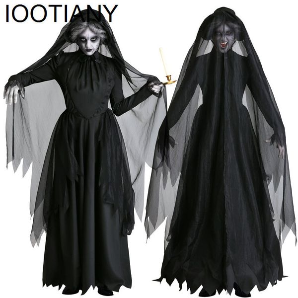 

urban dresses horror cosplay witch women scary zombie halloween carnival costume spooky ghost medieval hooded cape day of the dead 230829, White;black