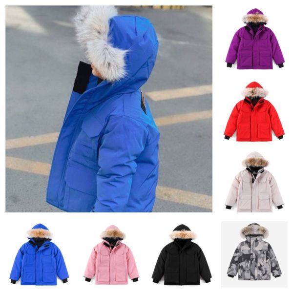 

kids down parkas coat boy girl designer winter jacket baby outerwear jackets with badge thick warm outwear coats children parkas fashion cla, Blue;gray