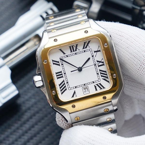 

wristwatch for man mechanical mens watch self-winding 40mm fashion square blue dial stainless steel metal strap casual watches sport cl qpnt, Slivery;brown