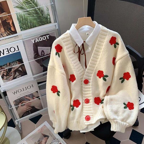 

sweaters jackets womens cardigans autumn three dimensional flower design gentle soft loose trend, White;black