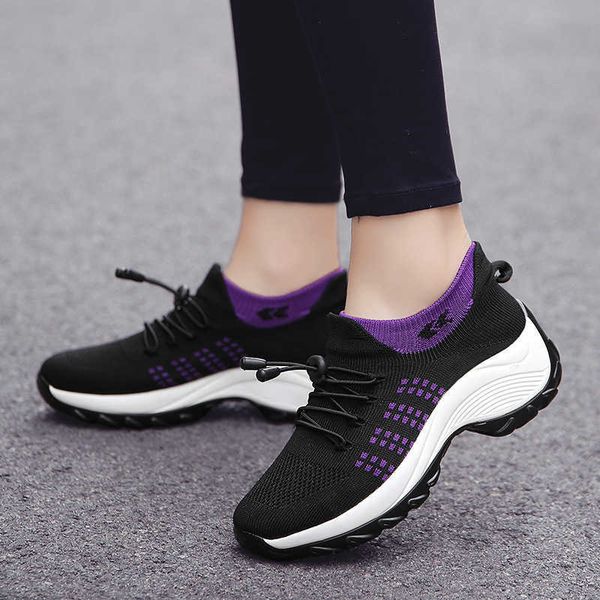

spring new large size sneakers fly woven breathable mesh women's shoes thick bottom rocking shoes 0830