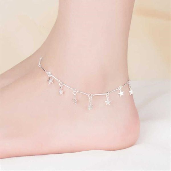 

kofsac new fashion 925 sterling silver chain anklets for women party charm star ankle bracelets foot jewelry cute girl gift hot, Red;blue