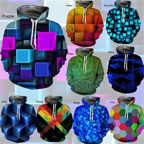 

men's hoodies sweatshirts fashion fun cool 3d printed abstract square men and women 3d hoodie casual fashion loog sleeve hoodies y2k sw, Black