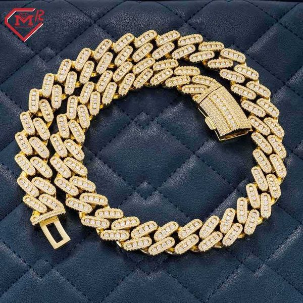 

custom pass diamond test hip hop gold color necklace 18mm vvs moissanite miami cuban link chain for men, Silver