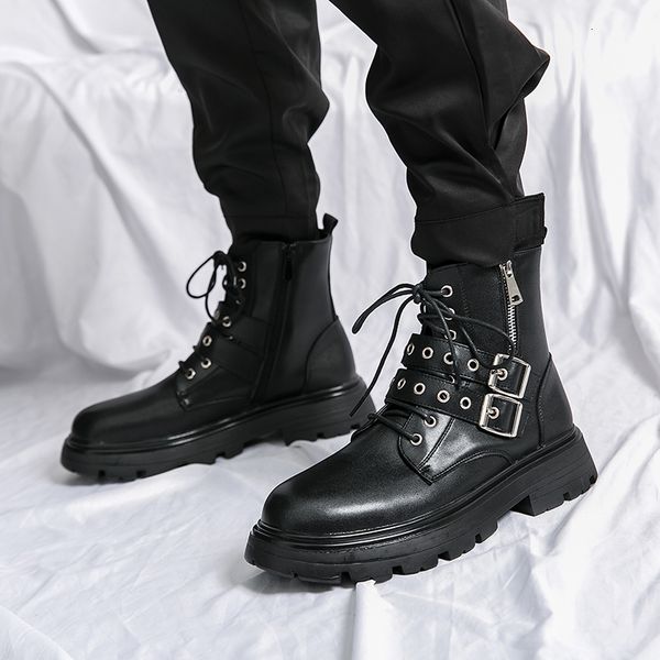 

boots autumn winter highquality black motorcyclist boot men fashion platform safety highleather shoes botas hombre 230829