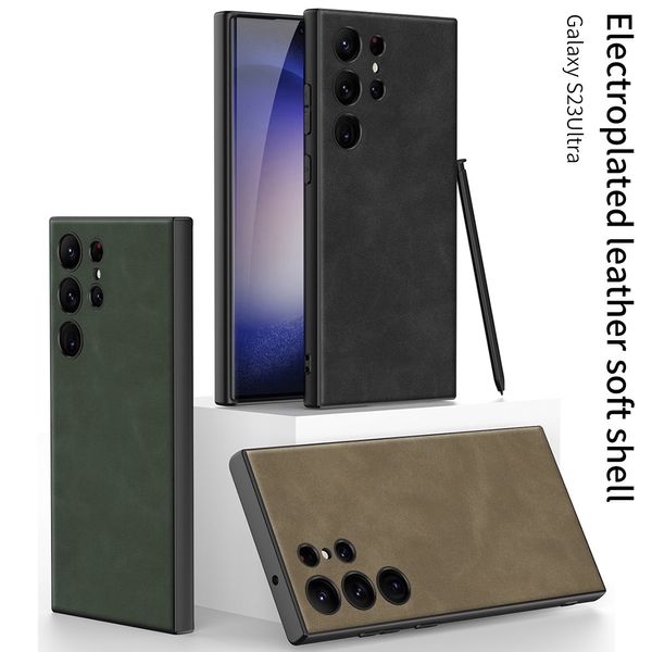 

Samsung for S23 Ultra Creative matte protective S23+plain leather phone case +plain, Black