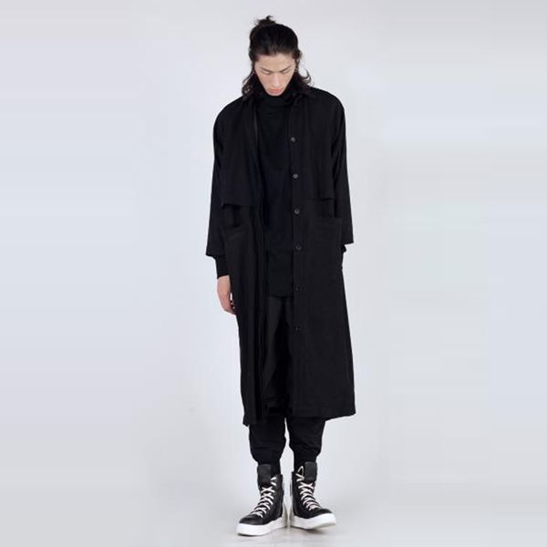 

men's trench coats japanese dark arts temperament in the long jacket casual windbreaker men and women 230828, Tan;black