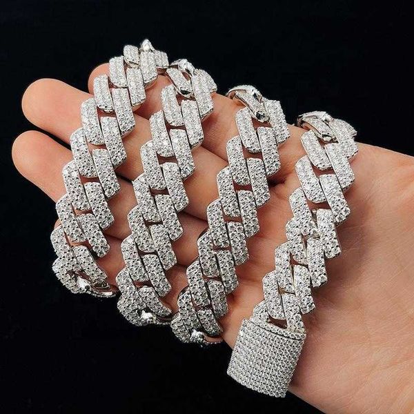 

women men cuban link chain necklace iced out diamond moissanite silver sparkling 13mm 14mm 15mm necklaces 925 sterling silver