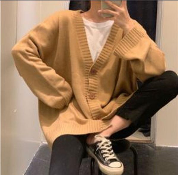 

women knitted sweater college style loose cardigan v-neck sweater coat female outerwear, White;black
