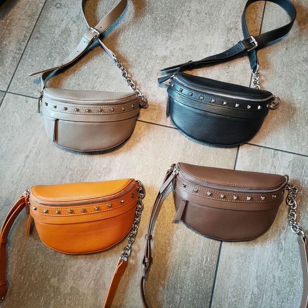 

waist bags fashion rivet fanny pack shell bag brand belt women 100 genuine leather multifunction chest 230828