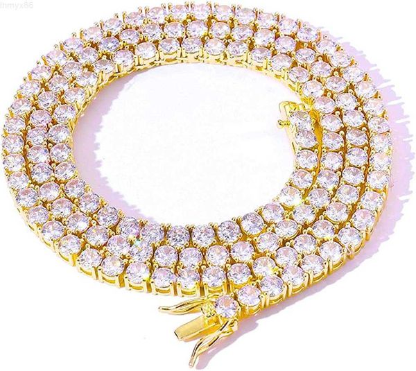 

hip hop jewelry 4mm white gold s925 sterling silver vvs moissanite lab diamonds tennis link chain necklaces