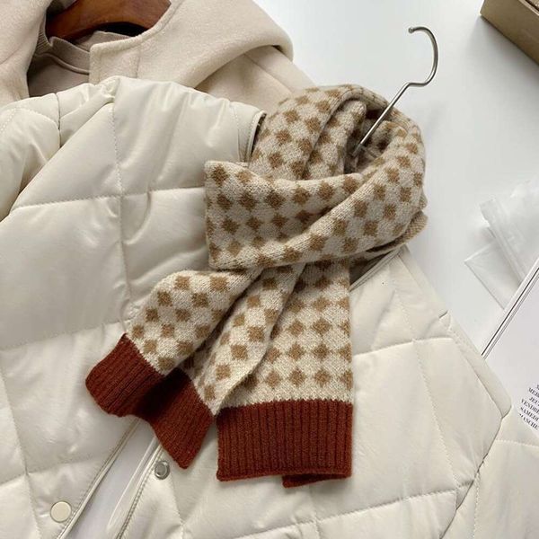 

autumn and winter style ins scarves gentle milk coffee plaid scarf not bloated mini contrast color student girl, Blue;gray