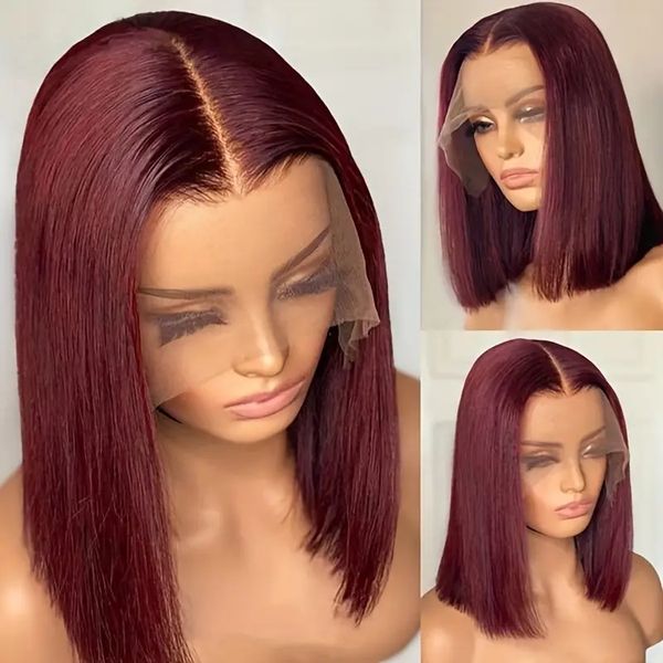 

99j burgundy short straight bob human hair wigs brazil bob wig lace front human hair wigs pre plucked t part lace wigs remy hair, Black;brown