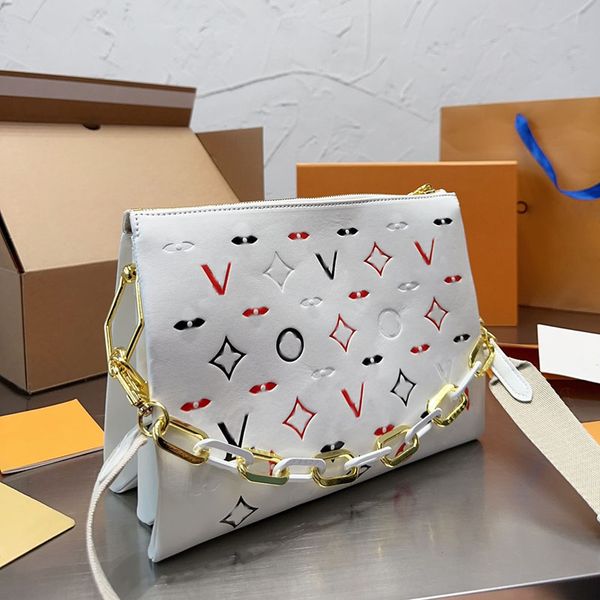 

27cm medium women designer pochette coussin bag embossed colorful flower gold metal chain adjustable nylon strap luxury cross body shoulder