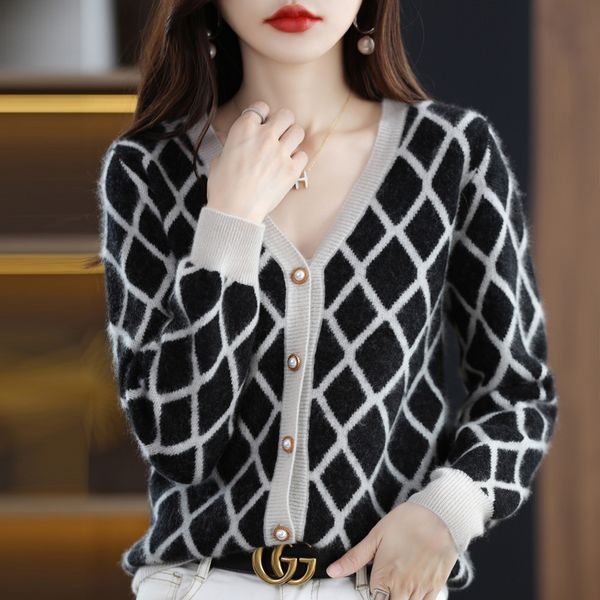 

women s knits tees autumn winter 100 wool cashmere sweater thickening knitted long sleeved pullover female casual color block 230829, White