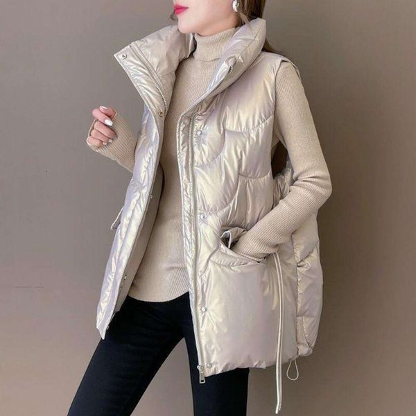 

off season down jacket womens vest cotton autumn and winter fashion fashionable shiny washable coat factory, Black