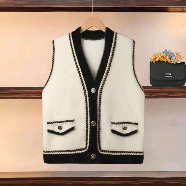 

sweaters vests womens autumn and winter colors blockade v neck western style korean loose thin short coat, White;black