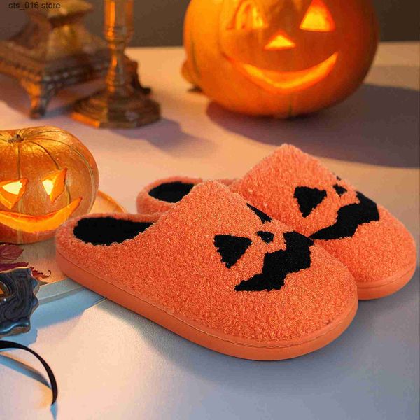

slippers ghost face slippers halloween slippers pumpkin slippers men flat soft plush cozy indoor fuzzy women house shoes fashion gift t23082, Black