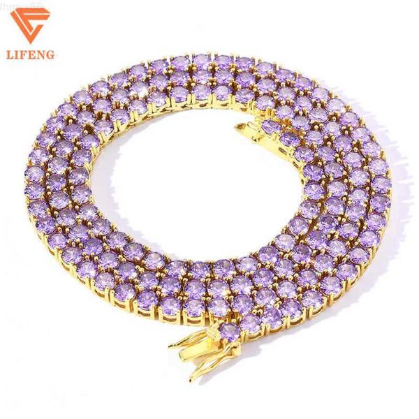 

lifeng fashion jewelry purple moissamite tennis chain 2mm 3mm 4mm 5mm vvs 8mm link chain custom tennis necklace, Silver