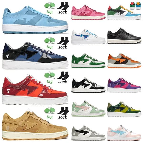 

2023 designer bapestask8 casual shoes bapessta low for men sneakers patent leather black white blue camouflage skateboarding jogging sports