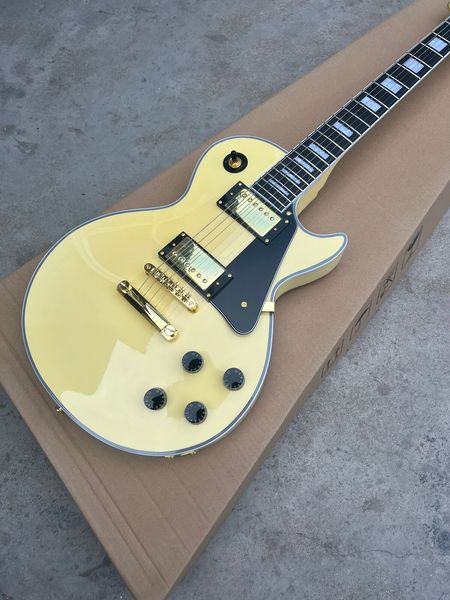 

custom electric guitar cream yellow color rosewood fingerboard gold hardware