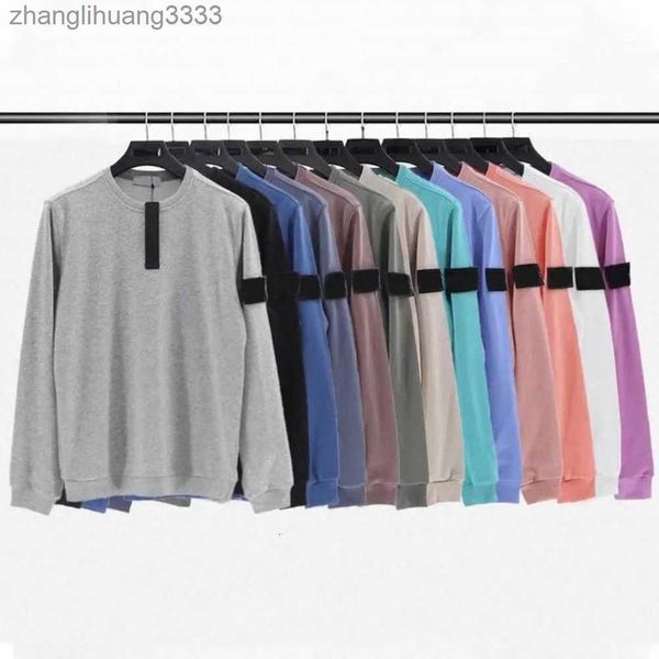 

designers stones island classic badge sleeve long sleeve bottom shirt men and women couples loose simple cotton versatile, Black