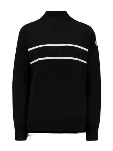

diagonal collar shoulder buckle women sweater chest letters sweaters arm badge winter warm sweater size s--l, White;black