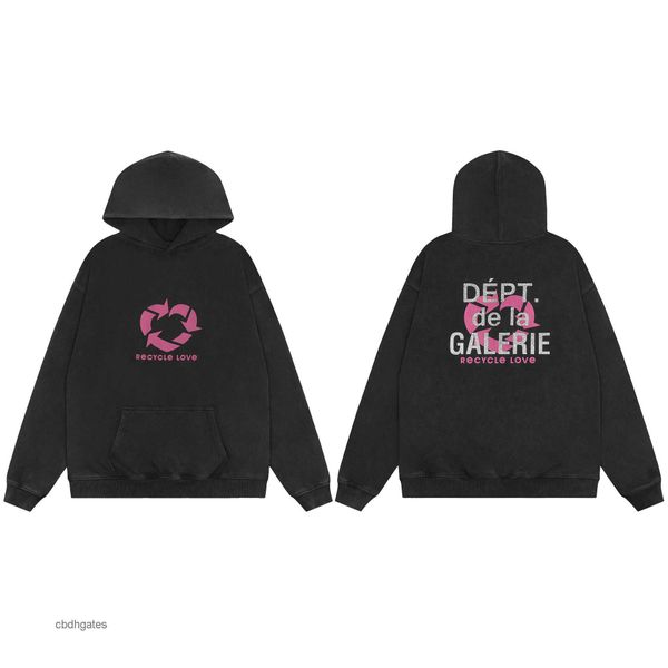 

high letter hoodie deptt print hoodies women's fashion round gallerry loose sweater men's washed old street hooded mens neck sweat, Black