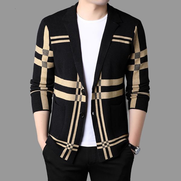 

mens sweaters spring korean knitted cardigan highend brand fashion plaid sweater coat male autumn leisure luxury 230829, White;black