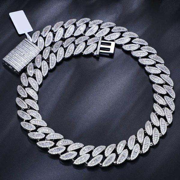 

cadena cubana pass diamond tester 20mm vvs baguette moissanite 925 sterling silver iced out miami cuban link chain necklace