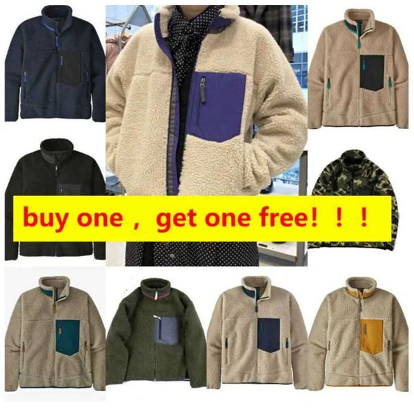 

s 23ss men fleece jacket classic retro mens thick warm down designer models lamb cashmere stand collar couple winter coat bn372, Black