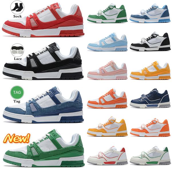 

new designer flat sneaker virgil trainer casual shoes denim canvas leather abloh purple white orang green red letter overlays platform mens, Black