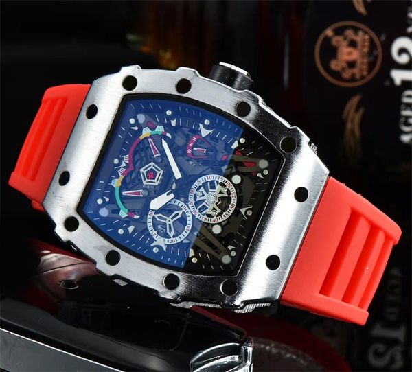 

luxury watch classical movement watches mens fashion skeleton all dial work orologi multicolor red blue rubber watchband aaa designer watch, Slivery;brown