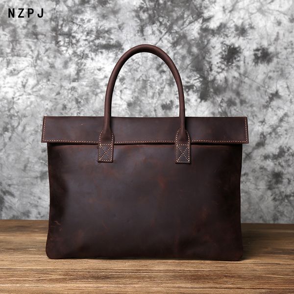

lapbags nzpj retro men's briefcase leather casual handbaglayer cowhide business tablet bag thin clutch for 16inch 230829