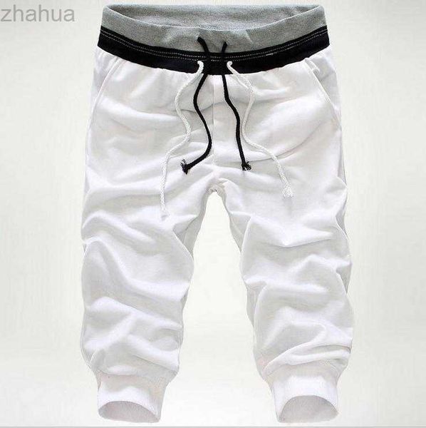 

new 2019 brand outdoor sport men's summer joggers basketball sports slacks leg cotton elastic harem pants men 3/4 capris pants, Black