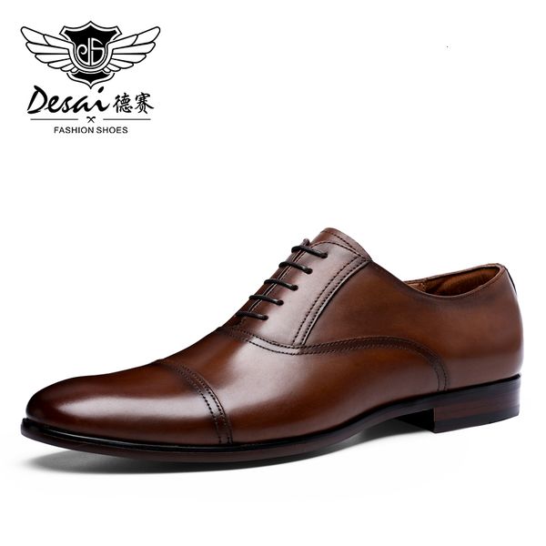 

dress shoes desai brand full grain genuine leather business men retro patent oxford for eu size 3847 230829, Black