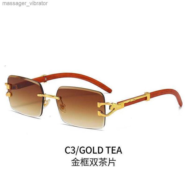

Fashion Frameless Sunglasses for New Men's Personalized Leopard Wood Pattern Mirror Legs Box for Women's Fashion AQSA 1 WD20