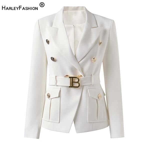 

women's suits blazers factory customize luxury quality classic style office white black women pocket with blet 230828