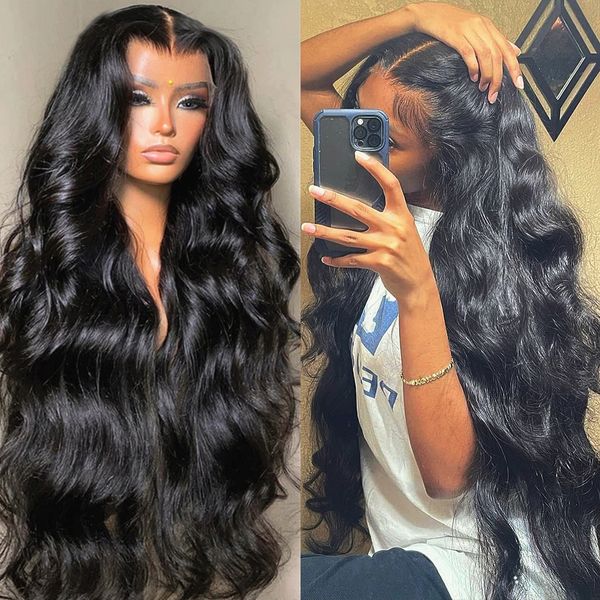 

HD Transparent 13x4 13x6 360 Body Wave Lace Front Wig Brazilian 30 40 Inch Lace Frontal Wig Human Hair Wigs for Women PrePlucked, Medium brown