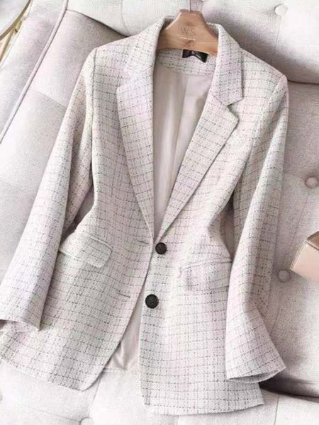 

women's suits blazers plaid blazer fashion jacket women spring autumn long sleeve casual elegant office classic chic temperament blazer, White;black