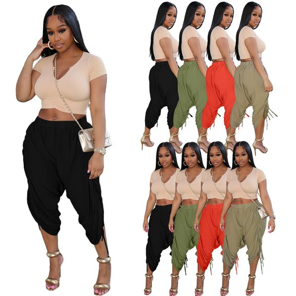 

women's pants s loose folds drawstring sporty pant autumn casual solid high waist harem workout pleated trouser female clothes 230828, Black;white