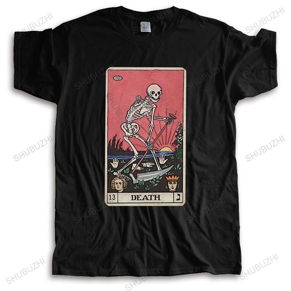 

women's t-shirt handsome mens death tarot t-shirt short-sleeve cotton tshirt major arcana halloween spooky skeleton creepy tees shirt a, White