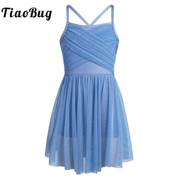 

dancewear kids girls glittery tulle mesh ballet dance tutu gymnastics leotard shiny lyrical dance costumes 230829, Blue